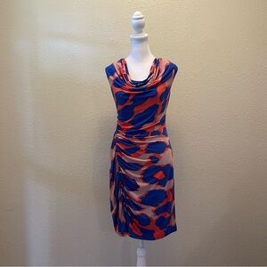 Jessica Simpson Blue Coral Cowl Neck Sleeveless Lined Stretch Bodycon Dress 10